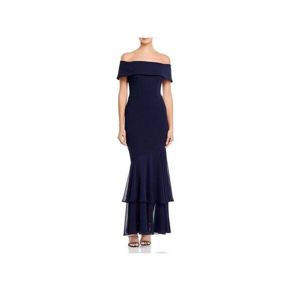 Navy Mermaid Short Sleeve V Neck Formal Dress main image 0